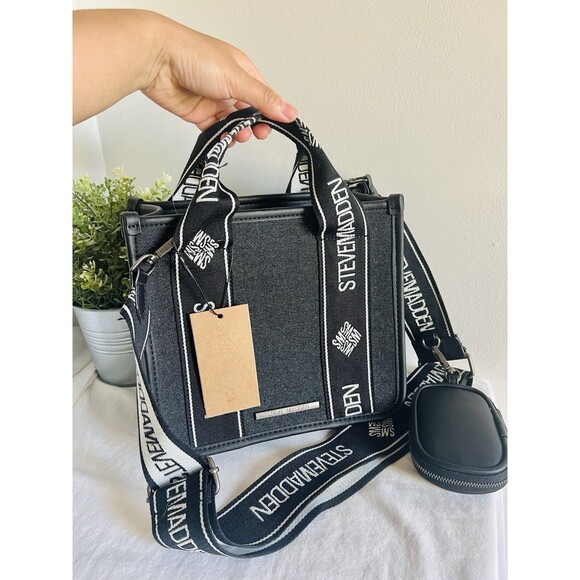 Steve Madden Black Denim Bwebber Crossbody Satchel w/ Coin Pouch NWT - Picture 9 of 12